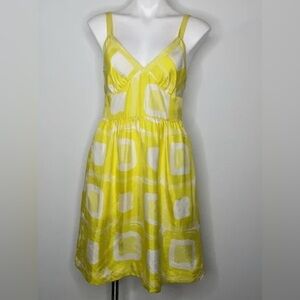 Banana Republic Yellow and White Midi Dress - 100% silk